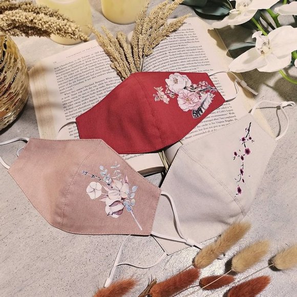 3 Pack Sakura Painted Linen  Face Masks - Picture 1 of 10